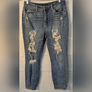 Judy Blue Light Blue Distressed  Boyfriend Fit Skinny Jeans